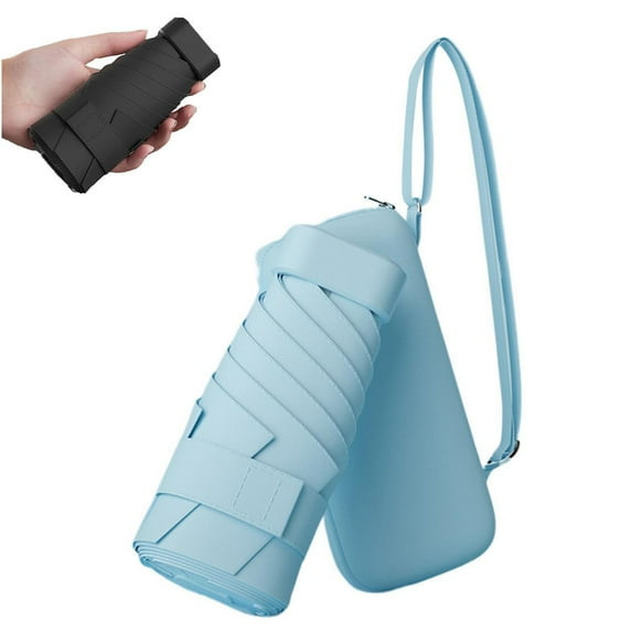 FUNUONY Travel Mini Umbrella for Purse with Case Small Compact Umbrella Sun Lightweight Portable Tiny Pocket Umbrella with Case Parasol Umbrella for Women Girl Sky Blue One Size