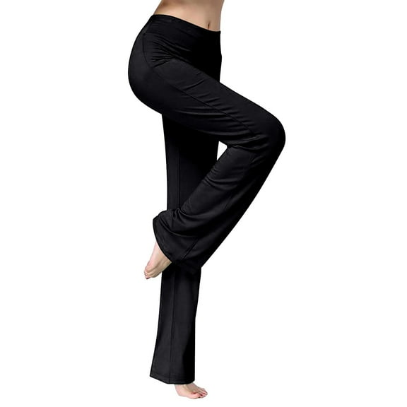 FUNUONY Women Fold Over High Waist Cotton Stretch Flare Leg Boot Cut Yoga Pants Leggings Spring and Summer Yoga Pants with Pockets Outdoor Dance Flared Loose Straight Leg Pants Black L