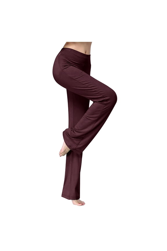 Women Fold Over High Waist Cotton Stretch Flare Leg Boot Cut Yoga Pants Leggings Spring and Summer Yoga Pants with Pockets Outdoor Dance Flared Loose Straight Leg Pants Coffee Xl