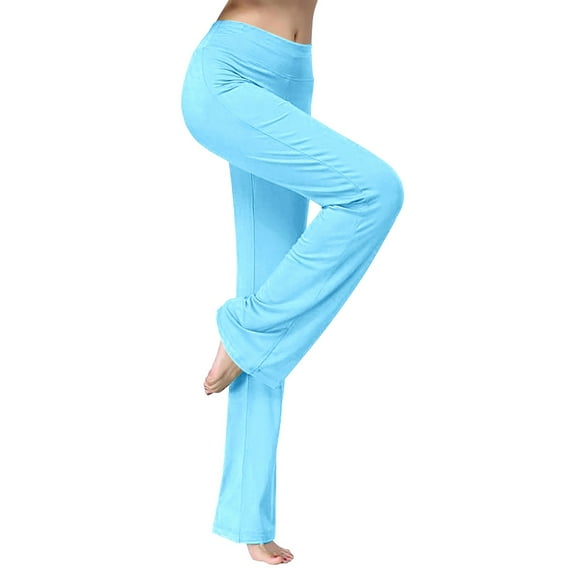 FUNUONY Women Fold Over High Waist Cotton Stretch Flare Leg Boot Cut Yoga Pants Leggings Spring and Summer Yoga Pants with Pockets Outdoor Dance Flared Loose Straight Leg Pants Bu3 3Xl