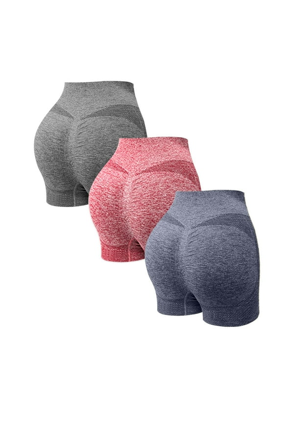 Women's 3 Packs Workout Gym Shorts, Butt Seamless Booty Cycling Shorts Women's High Waist Yoga Shorts Scrunch Butt Lifting Workout Shorts Running Gym Biker Shorts for Womens V L