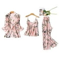 thumbnail image 1 of FUNUONY Women's Silk Satin Pajamas Set 3 Pcs Floral Silky Pj Sets Sleepwear Cami Nightwear with Robe and Pant Silk Pajamas Polyester Fiberfor Wearing Daily Women Beige L, 1 of 9