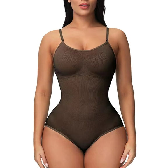 FUNUONY Bodysuit Shapewear for Women Shapewear Tummy Control Bodysuit Seamless Body Shaper Sleeveless Compression Tanks Tops Tight Corset Top Underwear Solid Color Fashionable Jumpsuit Coffee 3Xl