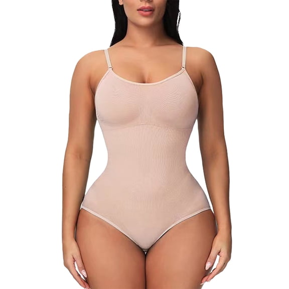 FUNUONY Bodysuit Shapewear for Women Shapewear Tummy Control Bodysuit Seamless Body Shaper Sleeveless Compression Tanks Tops Women's Tight Corset Top Underwear Solid Color Fashionable Jumpsuit Khaki L