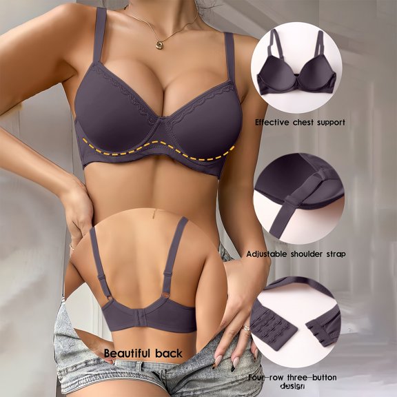 FUNUONY Bras for Women No Underwire Push Up Full Coverage Bras for Women High Support Women's Comfortable Strapless Non Slip Folding Traceless and Ring Summer New Bra Grey 85B