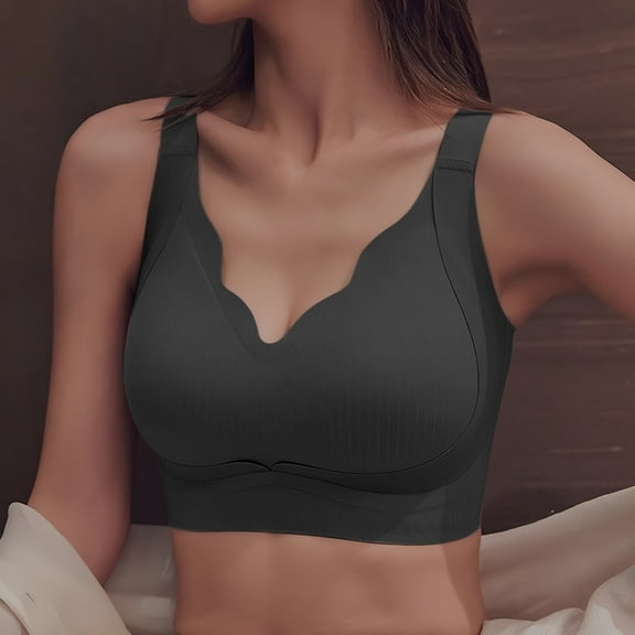 FUNUONY Bras for Women No Underwire Push Up Full Coverage Bras for Women High Support Womens Wireless Bra Gather Bra Anti Sagging Breasts Support Pushup Lifting Bras for Older Women Black L