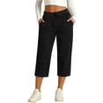 thumbnail image 1 of FUNUONY Capri Jeans for Women Drawstring High Rise Wide Leg Jeans with Pockets Summer Casual Relaxed Fit Cropped Denim Pants Black S-3XL, 1 of 7