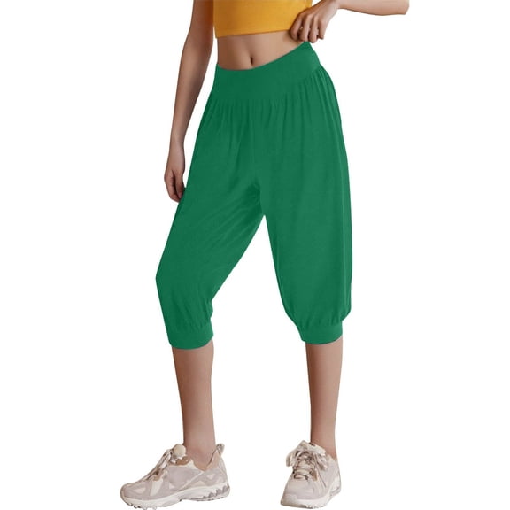 FUNUONY Capri Pants for Women Loose Comfy Workout Capris Sweatpants Women's Summer Short Yoga Trousers 3/4 Trousers Summer Trousers Mint Green 3Xl