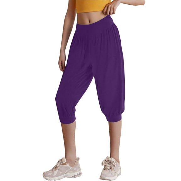 FUNUONY Capri Pants for Women Loose Comfy Workout Capris Sweatpants Women's Summer Short Yoga Trousers 3/4 Trousers Summer Trousers Purple 3Xl