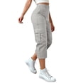 thumbnail image 1 of FUNUONY Cargo Capri Pants for Women Summer Casual Loose Capri Pants with Pockets Plus Size High Waisted Work Button Cropped Pant Lightweight Capri Pants Drawstring Straight Leg Hiking Cropped Pant, 1 of 9