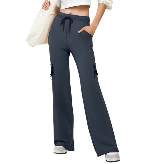FUNUONY Cargo Legging for Women Workout Leggings with Pockets Hidden Scrunch High Waisted Cargo Gym Yoga Seamless Wide Leg Leggings Button Side Pocket Elastic Waistband Yoga Pants Dark Grey 5Xl