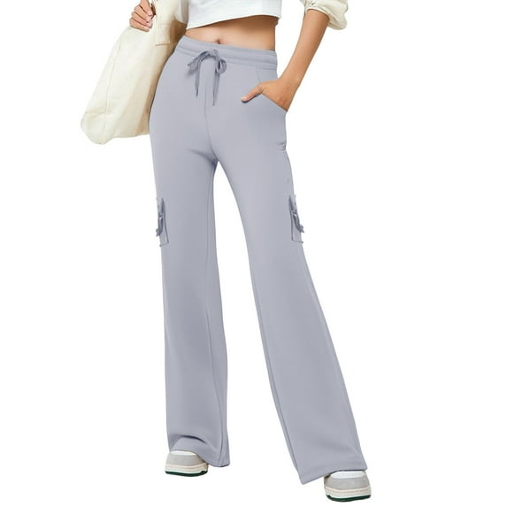 FUNUONY Cargo Legging for Women Workout Leggings with Pockets Hidden Scrunch High Waisted Cargo Gym Yoga Seamless Wide Leg Leggings Button Side Pocket Elastic Waistband Yoga Pants Grey 5Xl