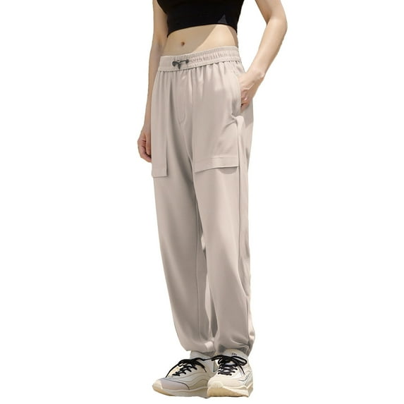 FUNUONY Cargo Pants for Women High Waisted Casual Pants Baggy Loose Wide Leg Y2K Streetwear with Pockets Pants Thin Loose Breathable Quick Drying Pants Casual Closure Sports Ankle Pants Coffee 5Xl