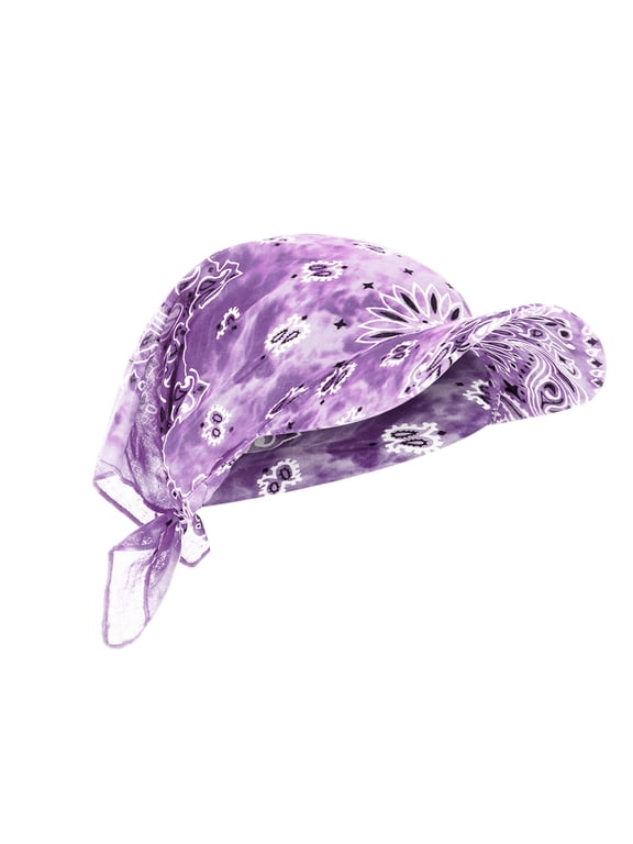 Chemo Headwear Women Paisley Tie Dye Brimmed Bandana Head Scarf,Soft UV Sun Visor Turban Wrap,Adjustable Tie Back Full Coverage Head Cover for Cancer Patient Purple One size
