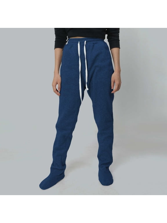Clearance sale!!Adult Footed Sweatpants with Sherpa Fleece Lined Feet Soft and Warm Footing Loose Pajamas Pants Womens Classic Pants High Waisted Pan Loose Casual Trousers Blue XXL