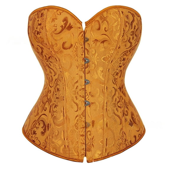 FUNUONY Corset Tops for Women Going Out Vintage Strapless Corset Crop Tube Top Bodyshaper Women's Bustier Corset Top Sets Black Satin Waist Cincher Gold L