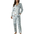 thumbnail image 1 of FUNUONY Cotton Pajamas for Women Set 2 Piece Long Sleeve Button Up Sleepwear Loose Pj Pants Sets Soft Comfy Loungewear Casual Lapel Button Print Two Piece Long Sleeve Pajamas Pajamas Suit Light Blue L, 1 of 4
