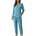thumbnail image 1 of FUNUONY Cotton Pajamas for Women Set 2 Piece Long Sleeve Button Up Sleepwear Loose Pj Pants Sets Soft Comfy Loungewear Women Casual Lapel Button Print Two Piece Long Sleeve Pajamas Pajamas Suit Blue L, 1 of 4