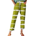 thumbnail image 1 of FUNUONY Cropped Pants for Women Stripe Printed Linen Pants Women Autumn Fragrant Linen Linen Print Casual Pants – Perfect for Spring Comfortable and Trendy for Relaxed Days and Everyday Wear Green M, 1 of 5