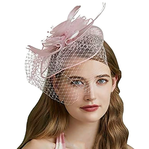 FUNUONY Fascinators Hats Headband with Clips Feather Tea Party Derby Hats Dress 1920S Dresses Headpiece for Women Hats for Women Fascinators Womens Pillbox Flower Hat for Tea Party Wedding Church A