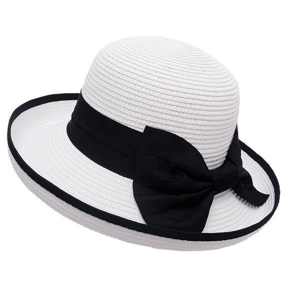 FUNUONY Fascinators Hats for Women Church Derby Bowknot Easter Tea Party Hat Ladies Pillbox Dress Hats Straw Hats for Women Sun Protection Hat Sun Beach Summer Girls Outdoor Baseball Caps White