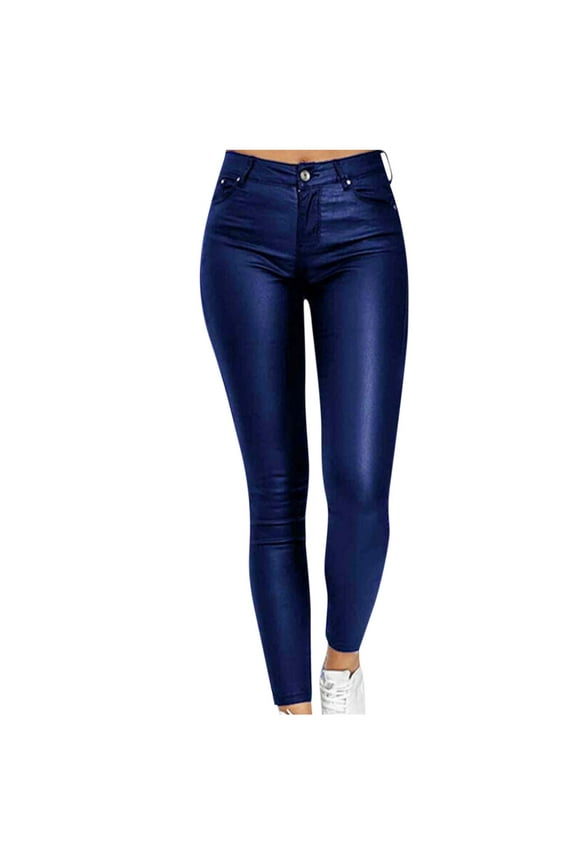 Faux Leather Leggings for Women, Black Stretch Leather Pants Ultra Stretch Comfy Pants Colored Mid-Rise Skinny Jean Jegging Women Workout Out Pant Trouser Leggings Fitness High Waist Pants So
