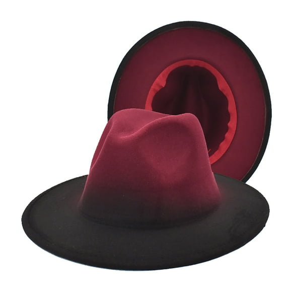 FUNUONY Fedora Hats for Men & Women Wide Brim Felt Hat Dress Panama Hat Two Tone Fedora Classic Dress Panama Hat Color Gradient Jazz Hat Women's Fashion Woolen Top Hat Hat Men's Outdoor Visor Hat Wine