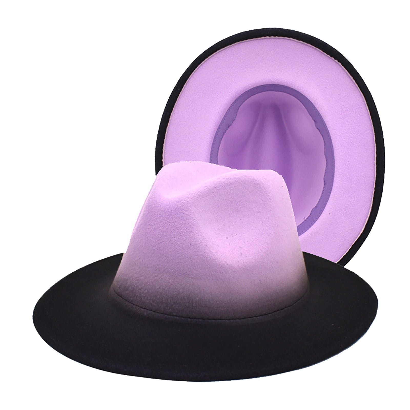 Two Color Black + Pink Felt Flat Brim Fashion Fedora Hat Colored Rancher Flat Brim Fedora – Planet Cowboy main image 3