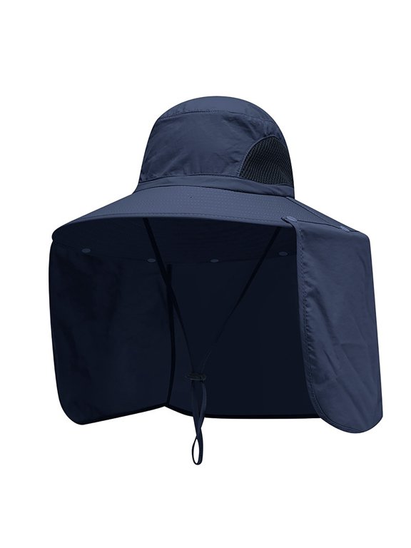 FUNUONY Fishing Sun Hat for Men Women UPF50+ UV Protection Waterproof Quick Dry Wide Brim Bucket Hat,Detachable Full Neck Flap Sun Blocker Visor Cap for Camping Field Outdoor Excursions Navy One Size