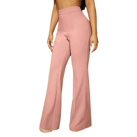 FUNUONY Flare Leggings Yoga Pants for Women High Waisted Boho Flare Palazzo Pants Stretch Wide Leg Bell Bottom Yoga Leggings Versatile Fashionable Business Commuting Autumn Casual Formal Pants Pink Xs