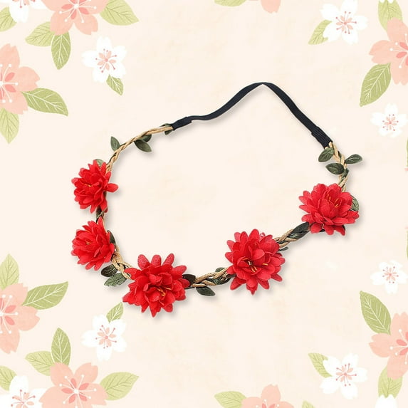 FUNUONY Flower Crowns Floral Headbands Garland Boho Bridal Bridesmaid Women Girls Teens Kids Headpiece for Hawaiian Party Wedding Beach Festival Summer Wreath Headband Small Rose Headband