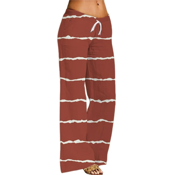 FUNUONY Flowy Wide Leg Palazzo Pants for Women - High Waist Casual Beach Lounge Stripe Pants Loose Dress Pants Stretchy Trousers Casual Loose Pants Comfy Work Pants Elastic Paper Bag Pants Wine Xl