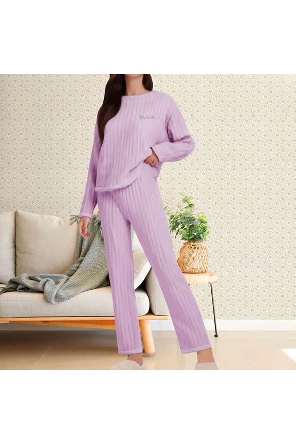 Fluffy Flannel Winter Pajamas for Women Plush Warm Fuzzy Pajama Set Triped Pajama Set Long Sleeve Top and Long Pants 2 Piece Sleepwear Loungewear Soft Cozy Pjs Pajamas