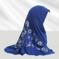 thumbnail image 1 of FUNUONY Girls Ice Silk Muslim Khimar Hijab Headscarf Flower Arab Scarf Shawls Neck Wrap Islamic Head Wrap for Age 2-7 Years Girls/Children Hijab Scarf Headscarf Wrap Muslim Amira Blue One Size, 1 of 3