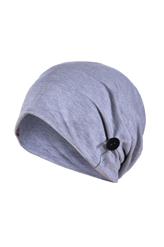 Hair Coverings for Women Cotton Turban with Buttons Full Coverage Undercap Pre-tied Bonnet Headbands Stretch Elastic Turbans Inner Hijab Caps Muslim Ruffle Cap Grey One Size