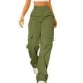 thumbnail image 1 of FUNUONY High Waisted Cargo Pants for Women Baggy Y2K Straight Wide Leg Pants with Pockets Streetwear Daily Elastic Waist Pockets Straight Solid Color Pants Loose Pockets Cargo Long Trousers Green S, 1 of 8