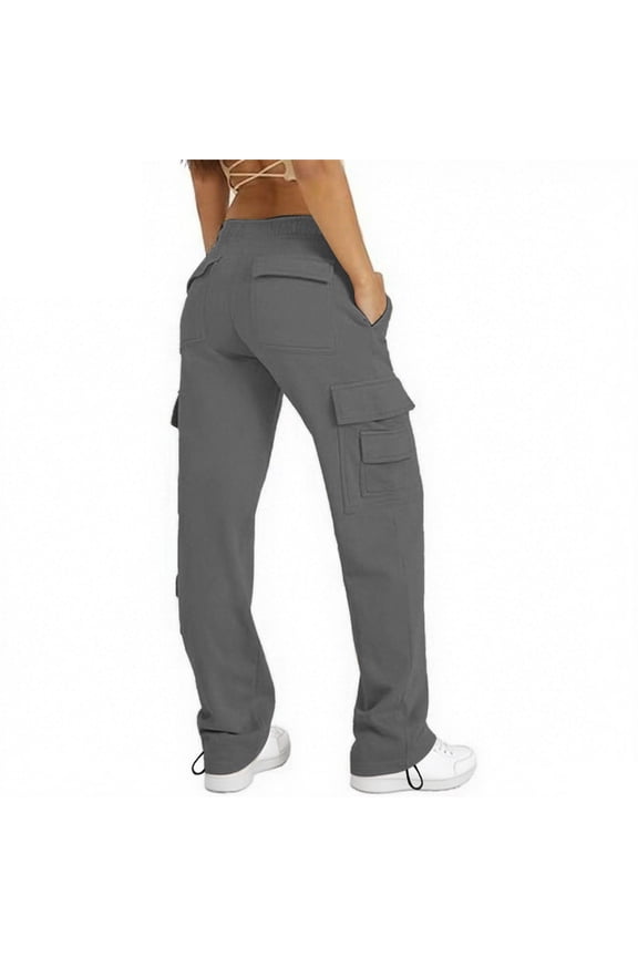 High Waisted Cargo Pants for Women Baggy Y2K Straight Wide Leg Pants with Pockets Streetwear Womens Cargo Sweatpants Baggy Fleece High Waisted Joggers Pants Athletic Pants Dark Grey S
