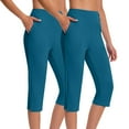 thumbnail image 1 of FUNUONY High Waisted Yoga Pants for Women with Pockets Capri Leggings for Women Workout Leggings for Women Yoga Capris Pants High Waisted Crop Work Pants Summer Casual Slacks Yoga Dress Pant Blue L, 1 of 7