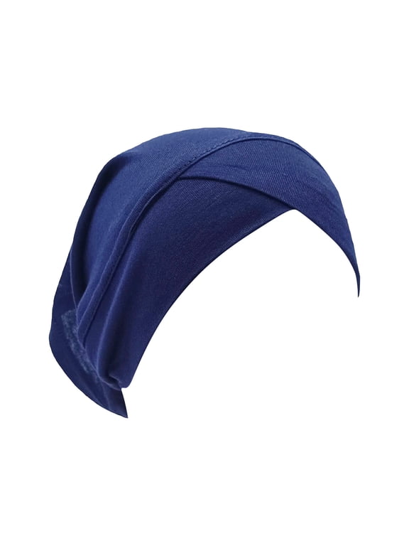 Hijab Undercap Inner Hijab Caps Full Coverage Undercap Soft Hair Cover Cap Pre-tied Bonnet Headbands Stretch Elastic Turbans Dark Blue One Size