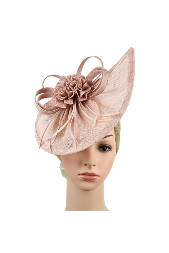 Hot Sale!! Fascinators Hats for Women Tea Party Church Hat, Kentucky Derby Hat, Wedding Mesh Feather Headband & Hair Clip Flower Feather Mesh Tea Hairband for Women Pink One Size