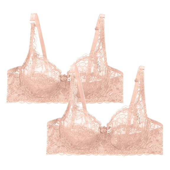FUNUONY Hot Sale!! Lace Bralettes for Women No Underwire Triangle See Thru V Neck Unpadded Bra 2 Pack Lace Underwear Underwired Women's Charmming Bra 2Pc Beige 34