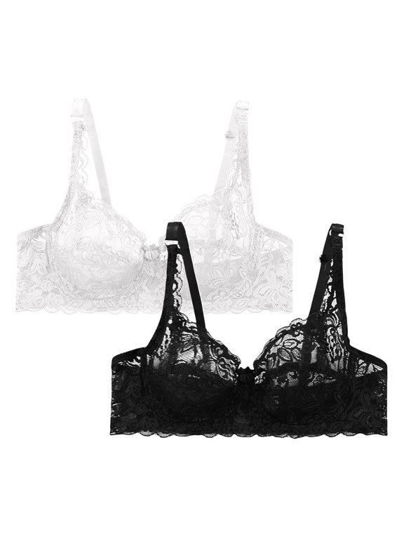 Hot Sale!! Lace Bralettes for Women No Underwire Triangle See Thru V Neck Unpadded Bra 2 Pack Lace Underwear Underwired Women's Charmming Bra 2Pc Blue 36