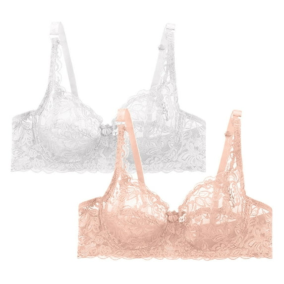 FUNUONY Hot Sale!! Lace Bralettes for Women No Underwire Triangle See Thru V Neck Unpadded Bra 2 Pack Lace Underwear Underwired Women's Charmming Bra 2Pc Clear 38