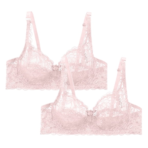FUNUONY Hot Sale!! Lace Bralettes for Women No Underwire Triangle See Thru V Neck Unpadded Bra 2 Pack Lace Underwear Underwired Women's Charmming Bra 2Pc Pink 40