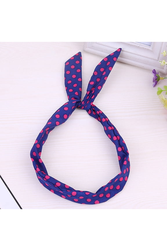 Hot Sale!! Polka Dot Headband Bandana Headband 50S Costume Hair Accessories Bows Headwrap for Women and Girls Wire Headband Tartan Scarf Wired Polka Retro Headband Blue One Size