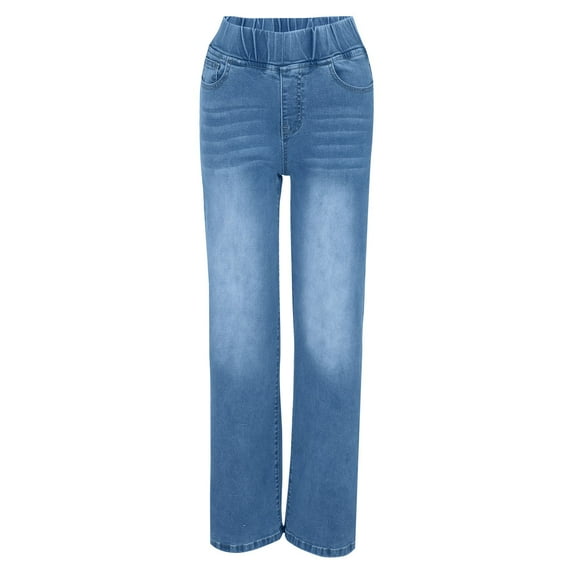 FUNUONY Hot Sale!! Women's Jeans High Waisted Straight Leg Stretchy Jeans Trendy with Pockets Loose Denim Pants Jeans Sweatpants That Look Like Jeans Pull On Wide Leg Denim Pants with Pocket