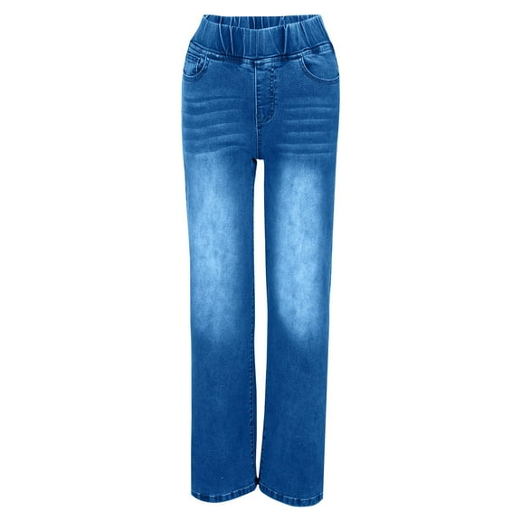 FUNUONY Hot Sale!! Women's Jeans High Waisted Straight Leg Stretchy Jeans Trendy with Pockets Loose Denim Pants Jeans Sweatpants That Look Like Jeans Pull On Wide Leg Denim Pants with Pocket