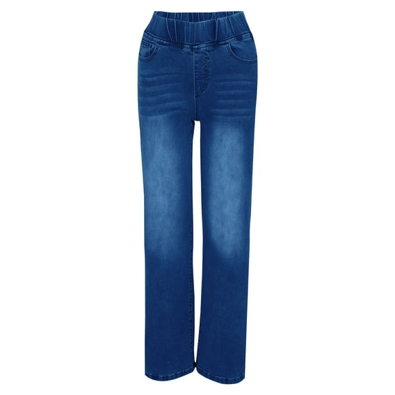FUNUONY Hot Sale!! Women's Jeans High Waisted Straight Leg Stretchy Jeans Trendy with Pockets Loose Denim Pants Jeans Sweatpants That Look Like Jeans Pull On Wide Leg Denim Pants with Pocket