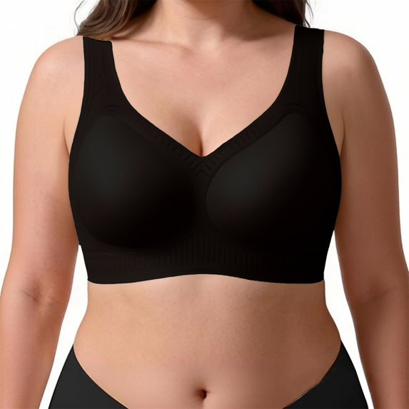 FUNUONY Jelly Wireless Bra Seamless Push Up Full Coverage Supportive Sport T-Shirt Bra,V Neck No Underwire Comfortable Bralettes,Wide Straps Supportive Bra for Everyday Soft Stretch Bra for Women