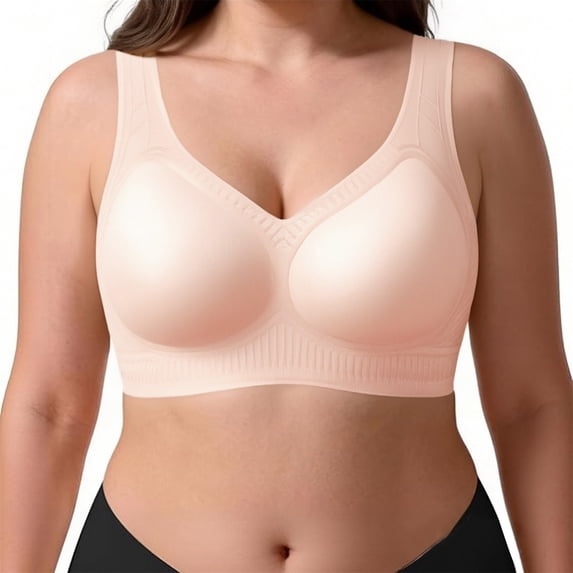 FUNUONY Jelly Wireless Bra Seamless Push Up Full Coverage Supportive Sport T-Shirt Bra,V Neck No Underwire Comfortable Bralettes,Wide Straps Supportive Bra for Everyday Soft Stretch Bra for Women